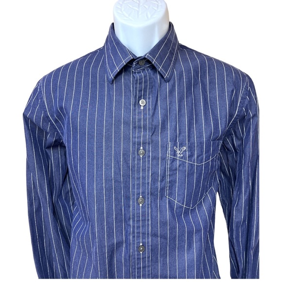 Sz M American Eagle Vintage Fit Blue White Striped Long Sleeve Button Down - Picture 3 of 6